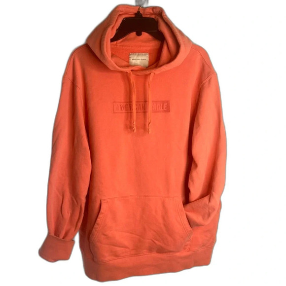 American Eagle Coral Pink Hoodie Kangaroo Pouch Sweatshirt Size LG - Picture 10 of 10